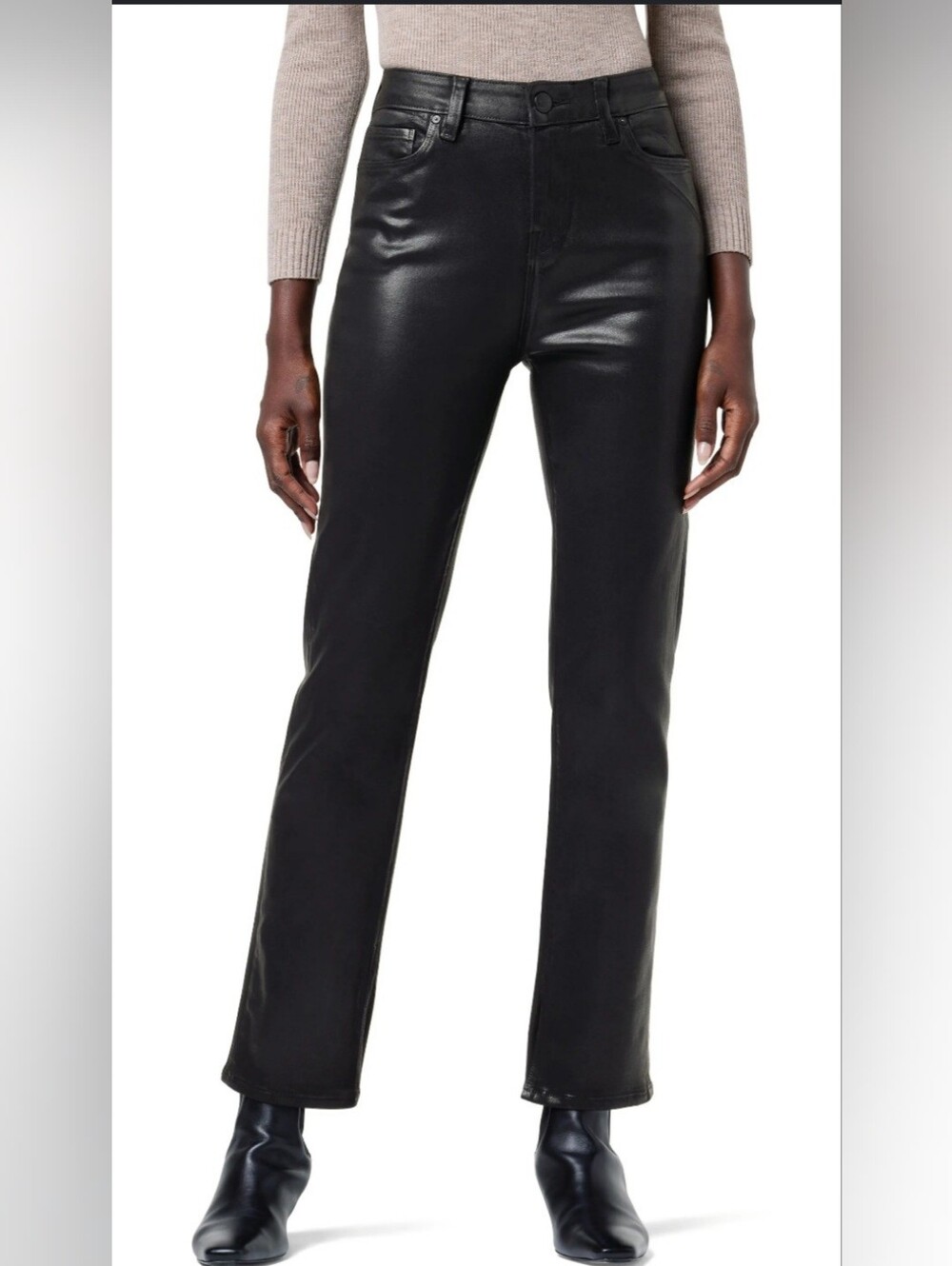 Hudson Nico High Rise Straight Leg Jeans in Coated Black Sz 31